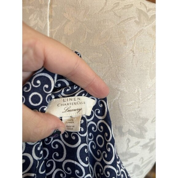 Charter Club Luxury Size S Scrolls Print 100% LINEN Button Down Blouse Blue - Picture 7 of 8